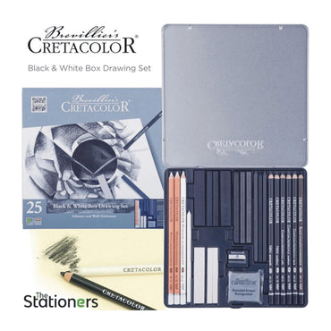 Cretacolor Black And White Charcoal Set Of 25 Pcs In A Tin Box The Stationers